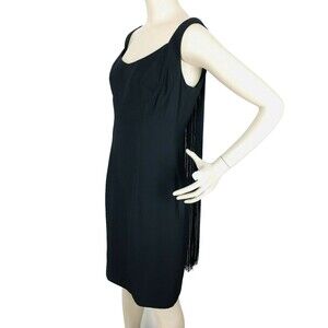 Vintage 60s Sue Leslie Sleeveless Rear Fringe Shimmy Shift Flapper Dance Dress